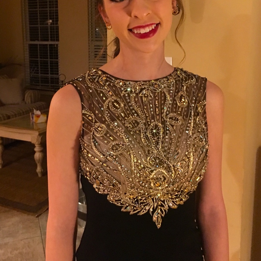 Madeline Gardner Black & Gold Sequined Dress